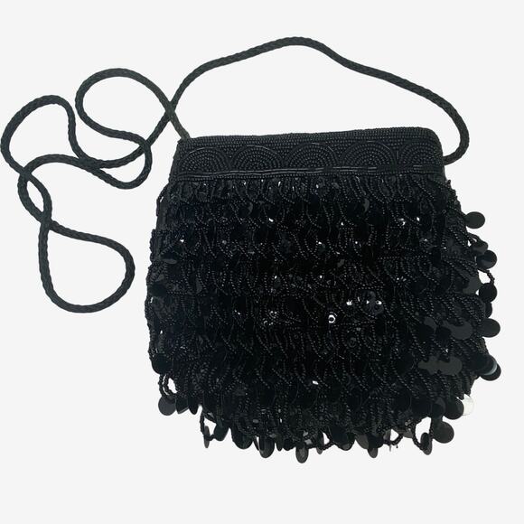 Magid Handbags - Magid handmade black vintage beaded sequins crossbody evening bag purse handbag